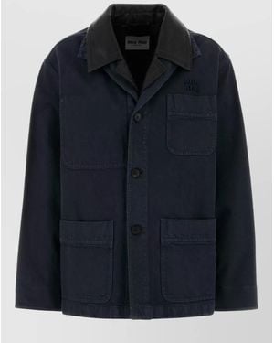 Miu Miu Denim Jacket Collared Neck Front Pockets - Blue