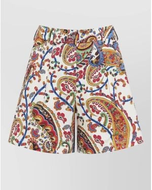 Etro Paisley High Waist Pleated Wide Leg Shorts - White