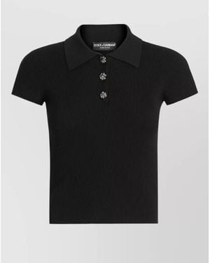 Dolce & Gabbana Ribbed Sleeveless Cropped Polo Top - Black