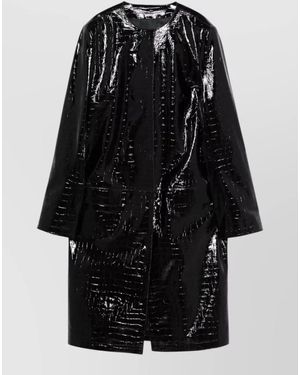 TOTEME Long Leather Jacket Textured Shiny Design - Black