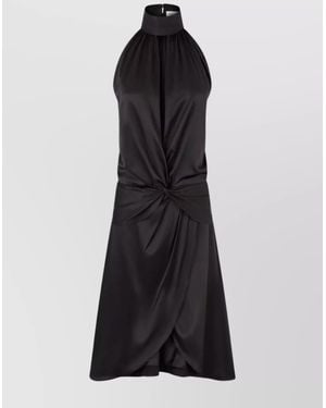 Nina Ricci Silk Satin Ruched Halterneck Sleeveless Knee-Length Dress - Black