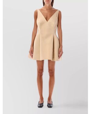 Marni Duchess Satin Sleeveless V-Neck Mini Dress - Natural