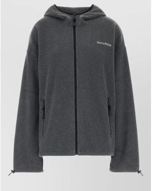 Miu Miu Oversize Hooded Sweatshirt Side Pockets - Black