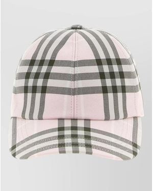 Burberry Check Pattern Cap Featuring Curved Brim - Grey