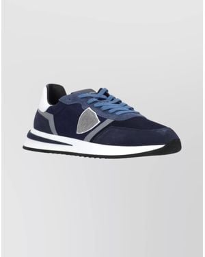 Philippe Model Suede Sneakers With Raised Sole And Mesh - Blue