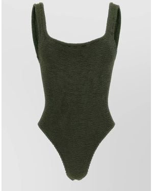 Hunza G Scoop Neck Textured Sleeveless Swimwear One Piece - Green