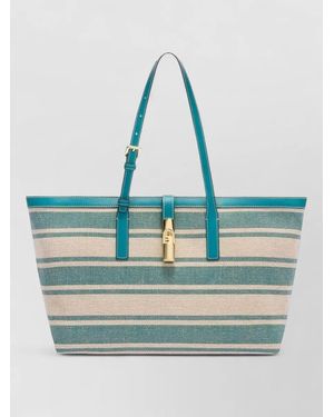 Furla Tote Bag Striped Pattern Dual Handles Hardware - Blue