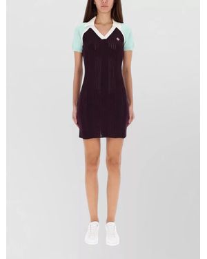 CASABLANCA Knit Dress Contrast Collar V Neck - Purple
