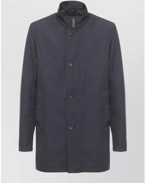 Herno Tech Fabric Rain Jacket High Collar Pockets - Blue