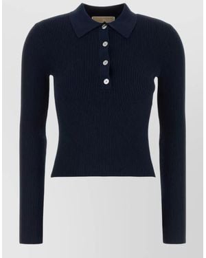 Michael Kors Stretch Viscose Blend Polo Long Sleeves - Blue