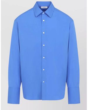 Celine Jed Cotton Poplin Shirt Long Buttoned Cuffs - Blue