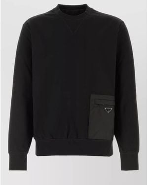 Prada Stretch Jersey Sweatshirt Crew Neck Pocket - Black