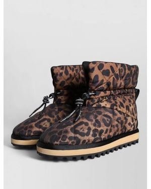 Dolce & Gabbana Leopard Print Ankle Boots Padded Design - Black