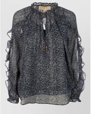 Michael Kors Sheer Floral Ruffle Top Tone Tie - Grey