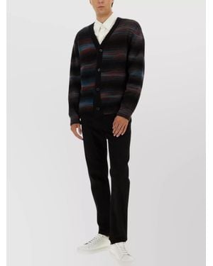 Paul Smith Striped V-Neck Long Sleeve Knitwear - Black