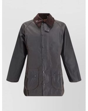 Barbour Waxed Cotton Single Breasted Coat - Gray