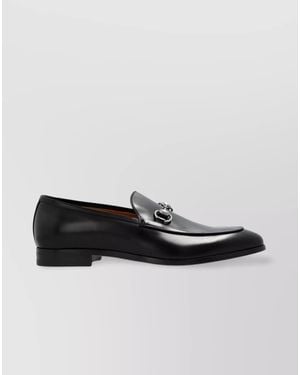 Gucci Almond Toe Leather Loafers With Metal Bit - Black