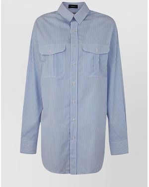 Wardrobe NYC Mini Shirt Dress Striped Pattern - Blue