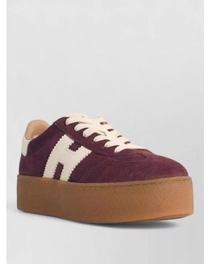 Hogan Cool Suede Lace Up Sneakers Platform Sole - Purple