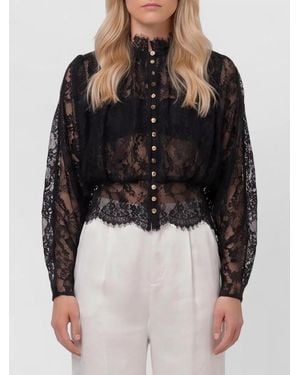 Self-Portrait Lace High Neck Blouse Fitted Waist - Black