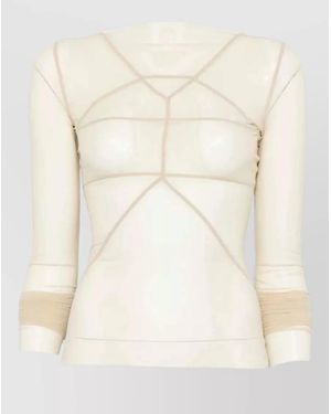 Rick Owens Long Sleeve Boat Neck Sheer Temple Top - Natural