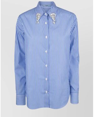 Prada Crystal Striped Collared Cuffed Long Sleeves - Blue
