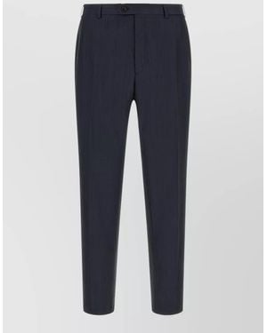 Brioni Wool Pinstriped Single Breasted Coat - Blue