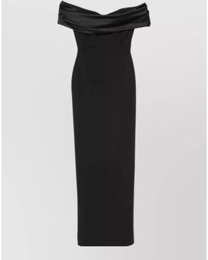 Solace London Adele Satin Maxi Dress Off Shoulder - Black