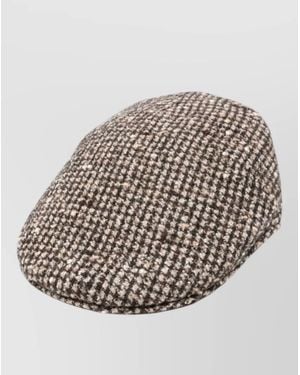 Borsalino Checked Tweed Peak Cap - Grey