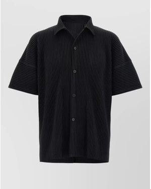 Homme Plissé Issey Miyake May Collection Pleated Short Sleeve Collared Shirt - Black