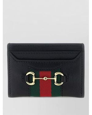 Gucci Horsebit Web Stripe Leather Card Holder - Black
