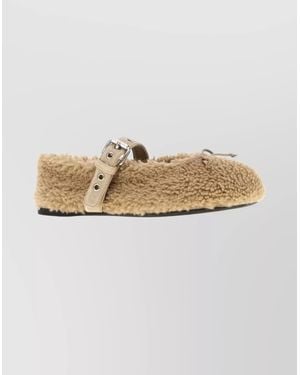 Miu Miu Ballerina Shoes With Buckle Detail And Flat Sole - White