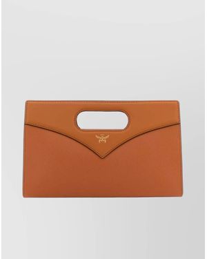 MCM Structured Envelope Leather Handbag - Brown