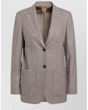 Max Mara Single Breasted Jacket Notch Lapel Pockets - Gray