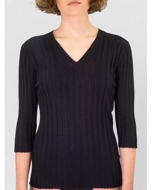 LA ROSE V Neck Cashmere Silk Knitwear Top - Black