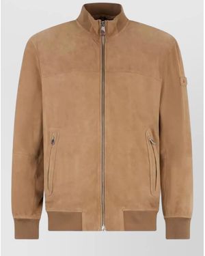 Peuterey High Collar Jacket Ribbed Cuffs Pockets - Brown