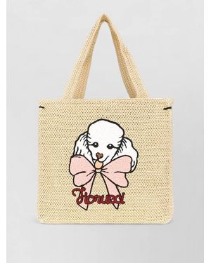 Fiorucci Tote Bag Woven Texture Dog Motif Bow - Natural