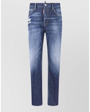 DSquared² Straight Trousers Belt Loops Contrast Stitching Distressed - Blue