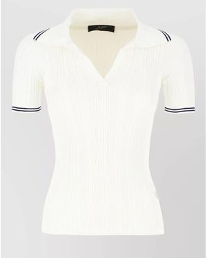 The Seafarer Collared Knit Top Contrast Trim Short Sleeves - White