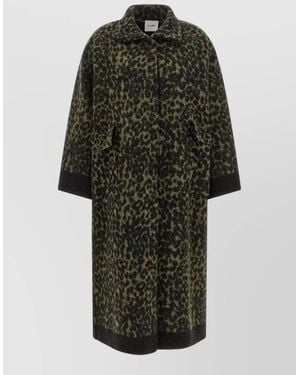 Nude Long Animal Pattern Coat Ribbed Cuffs Pockets - Multicolour