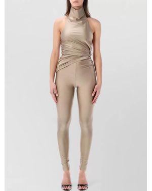 ANDAMANE Halterneck Jumpsuit Open Back Knot Detail - Natural