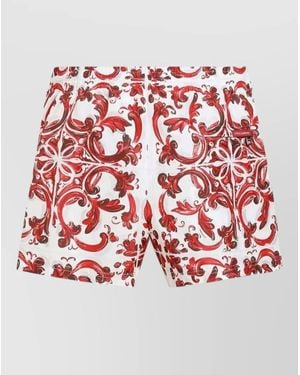 Dolce & Gabbana Majolica Shorts Pouch Set Logo Detail - Red