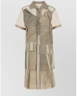 Maison Margiela Layered Mesh Shirt Dress With Sheer Panels - Natural