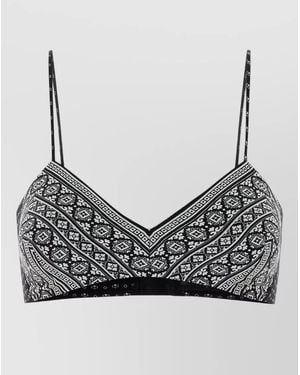 Ermanno Scervino Silk Crop Top Geometric Pattern Straps - Grey