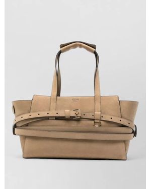 Moschino Tie Me Leather Shoulder Bag Top Handles - Natural