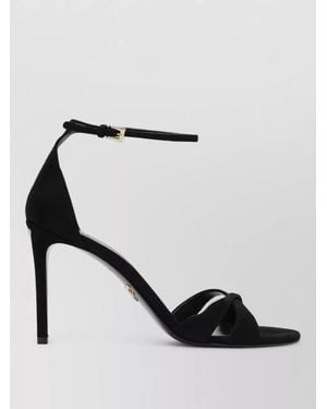 Prada Open Toe Suede Stiletto Heel Pumps - Black