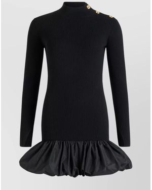 Patou Knee Length Dress With Button Detail - Black