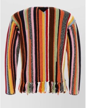 Prada Wool And Cashmere Striped Fringe Boat Neck Jumper - Red