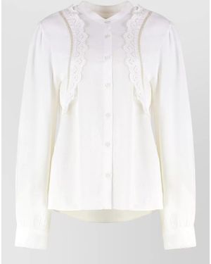 Isabel Marant Filippa Blouse Viscose Rounded Hem Lace - White