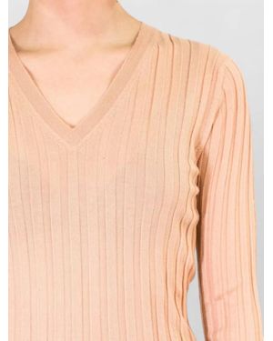 LA ROSE V Neck Cashmere Silk Knit Top - Natural
